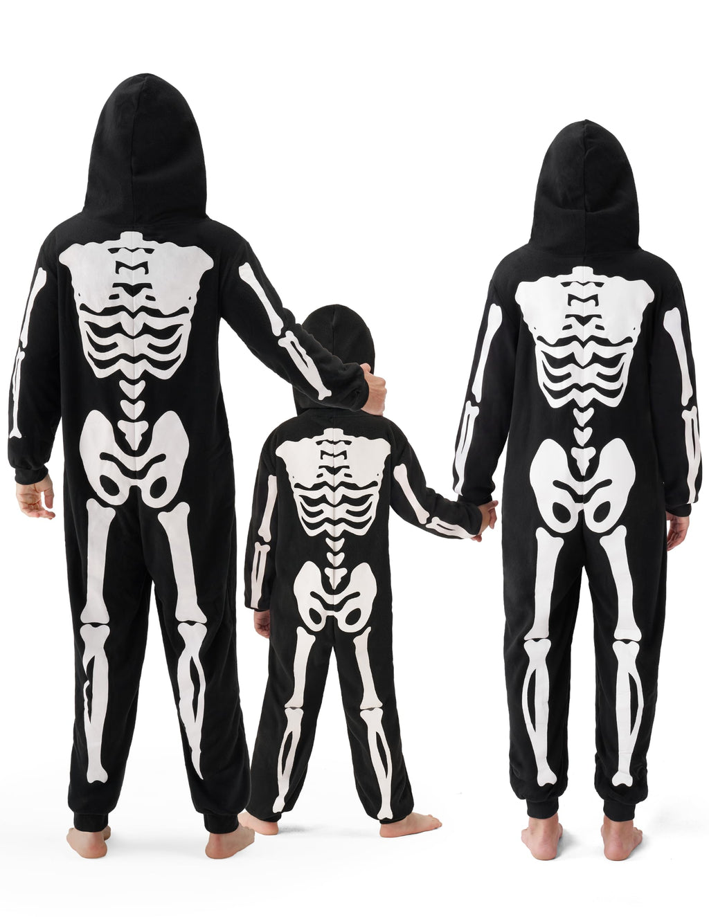 Spooktacular Creations Unisex Skeleton Jumpsuit - Plush Skeleton Zippered Halloween Hoody for Adult Sleepwear Costume