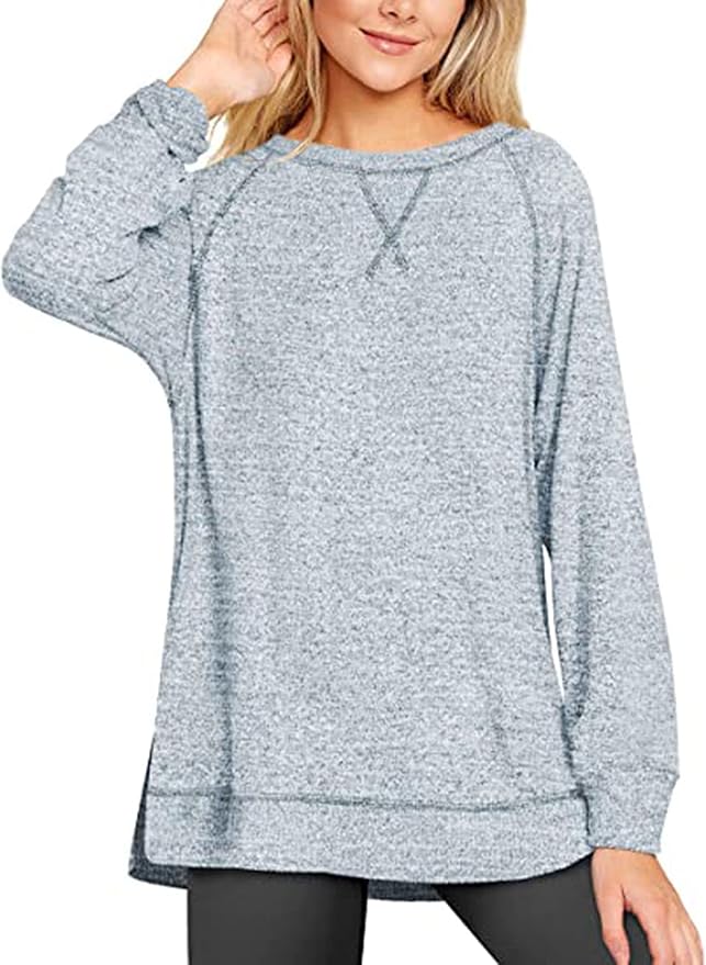 Women's Long Sleeve Top Crew Neck Sports Casual Blouse with Cross Detail