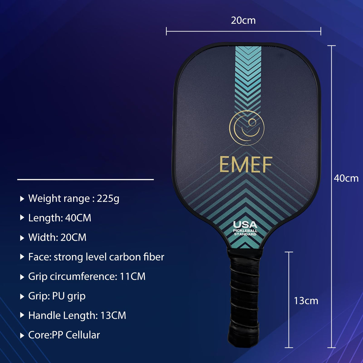 EMEF Pickleball Paddle Racket– Carbon Fibre Face, 16mm Honeycomb Core, USAP Standard – Choose: Paddle or Set with Bag & Balls – Beginner to Intermediate