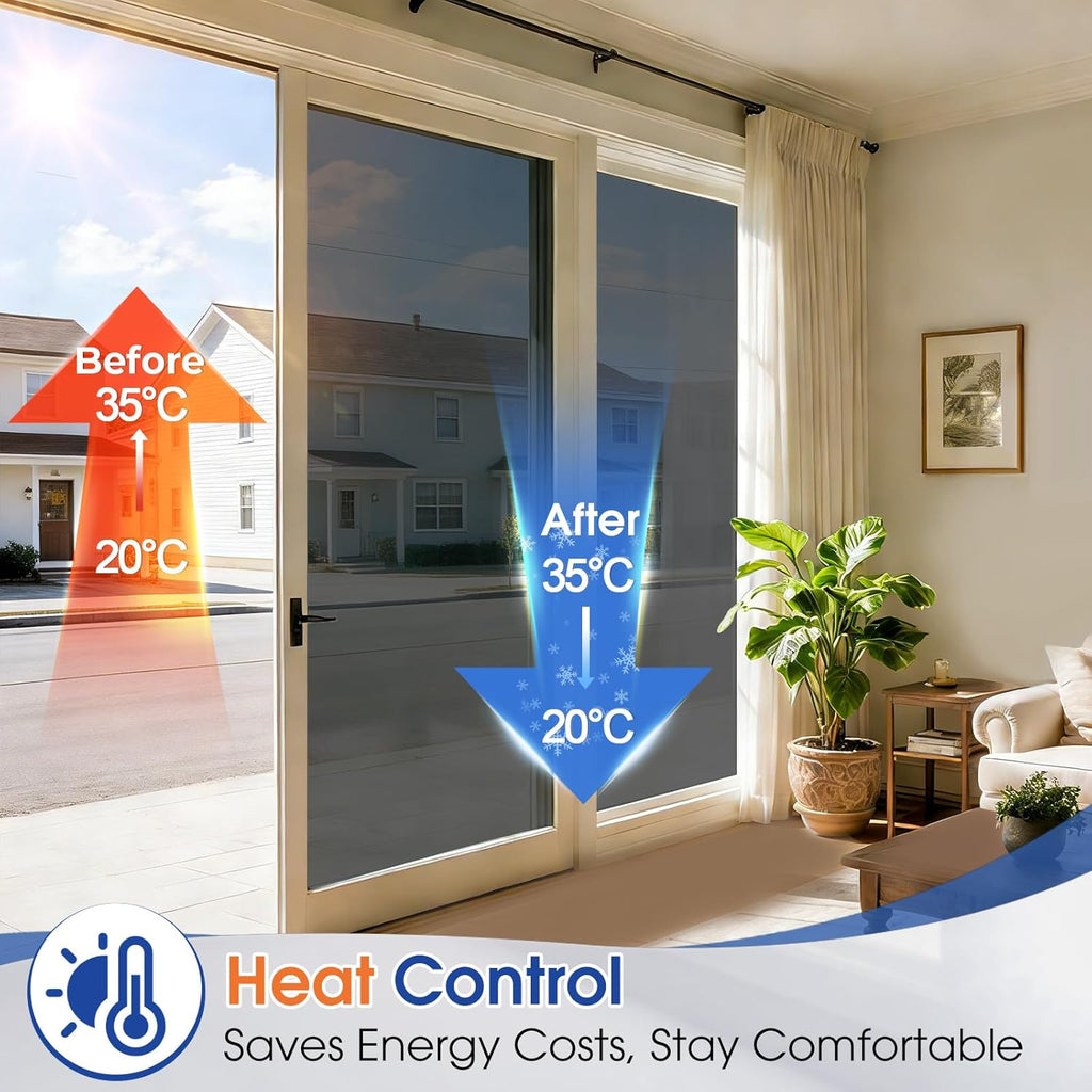 Home Window Privacy Film One Way Mirror 44.5x200cm Black Static Cling