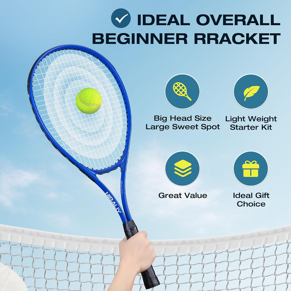 HIRALIY 27" Tennis Rackets Set of 2, 3 Tennis Balls, 2 Tennis Racquets, 2 Overgrip Tapes and 1 Carrying Bag Outdoor Recreational Sport Game