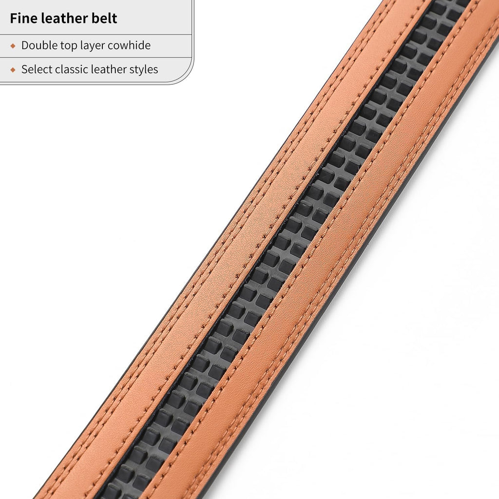 Men's Adjustable Leather Belt Strap & Zinc Alloy Automatic Ratchet Buckle, Customizable for Business Casual & Formal Wear