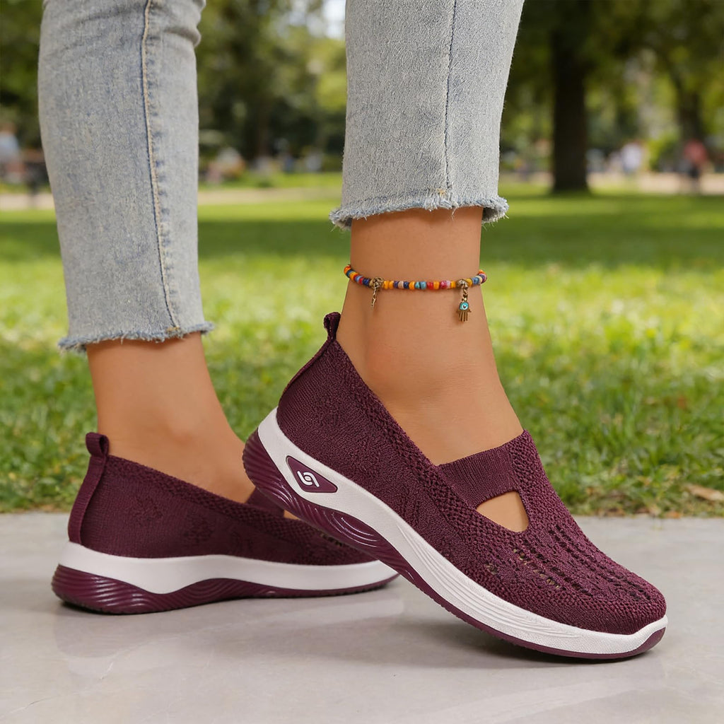 Women's Walking Shoes Comfortable Orthopedic Diabetic Shoes Soft Breathable Knitted Flats Arch Support for Indoor Outdoor