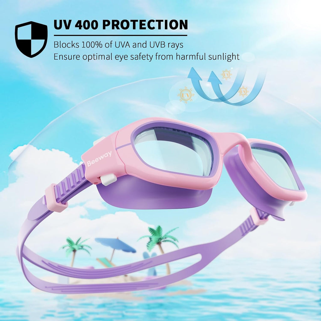 BEEWAY Kids Swimming Goggles for Boys Girls Age 6-14 Anti Fog & Leak Proof