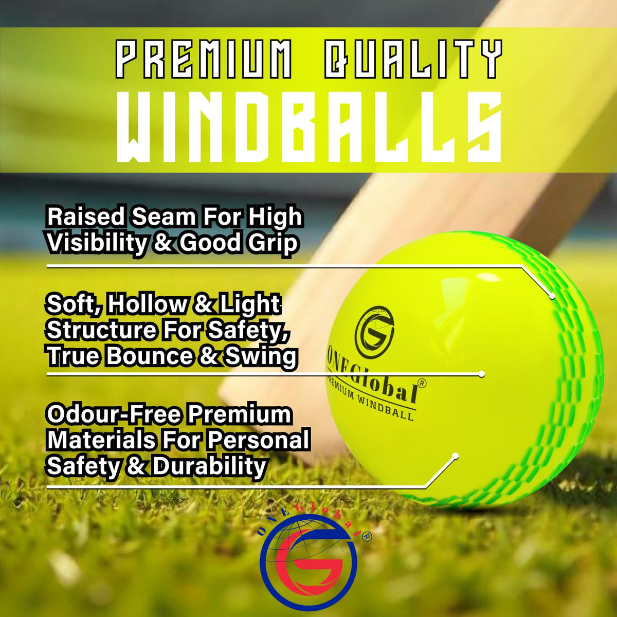 Premium Windball Soft Cricket Ball with Colour Seam | Wind Ball for Outdoor & Indoor Practice, Coaching, Garden & Beach Games