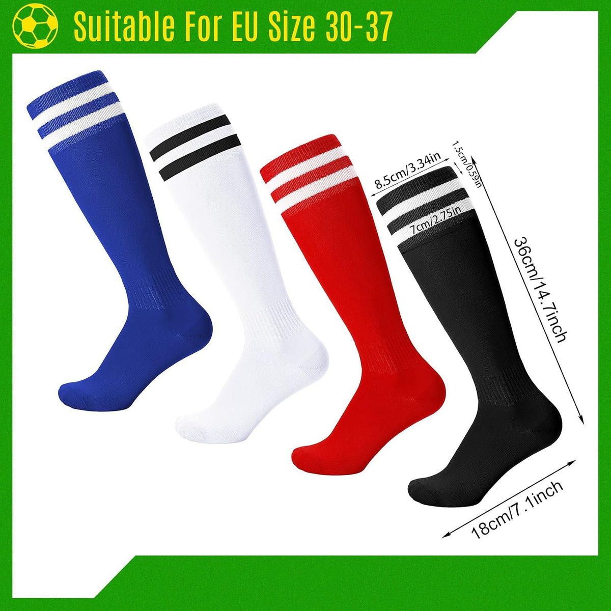 Zuimei 4 Pairs Football Socks Kids Football Socks for Boys Girls Childrens