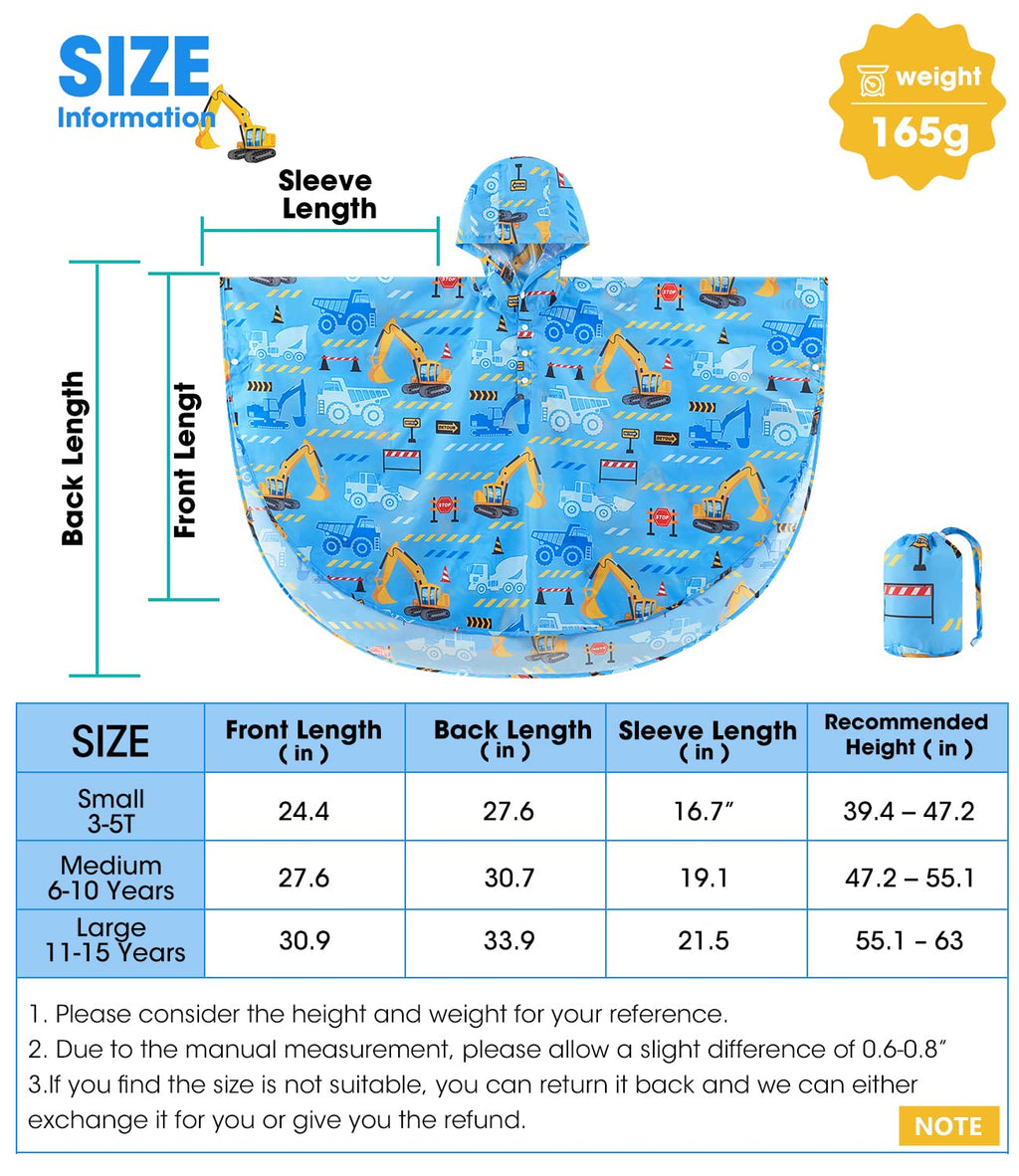 WAWSAM Kids Rain Poncho Waterproof Boys Girls Portable Raincoat Rain Jacket Lightweight Rainwear