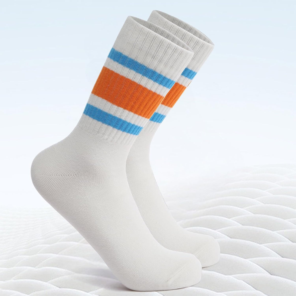 2-Pack Striped Cotton Crew Socks, Comfortable and Breathable Socks for Men and Women, Fashionable Casual and Athletic Socks