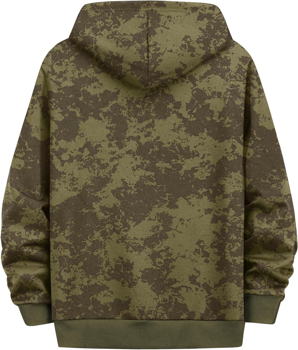 Men's Spring/Autumn Thin Long-Sleeved Pocket Tie-Dye Camouflage Zipper Hooded Sweatshirt Fashionable Casual Sports Tops