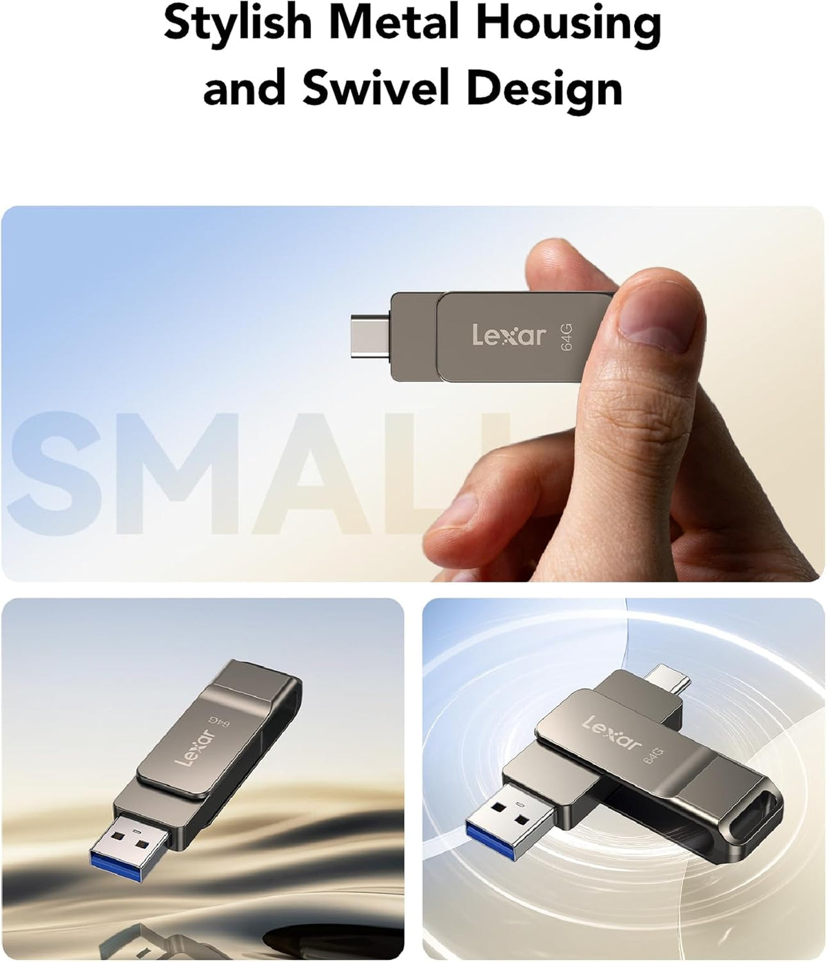 Lexar D40E 128GB Dual USB 3.2 Gen 1 Type-C Jump Drive,Champagne Silver