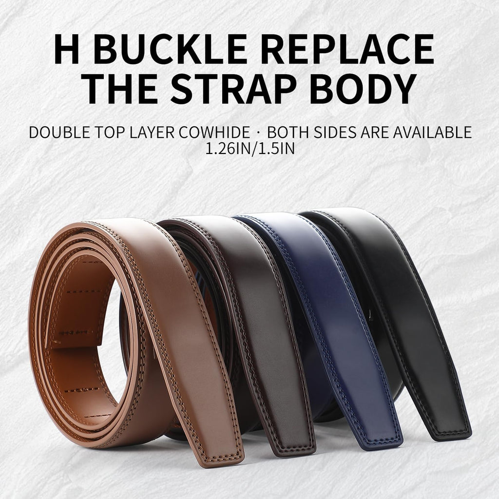 Men's Adjustable Leather Belt Strap & Zinc Alloy Automatic Ratchet Buckle, Customizable for Business Casual & Formal Wear