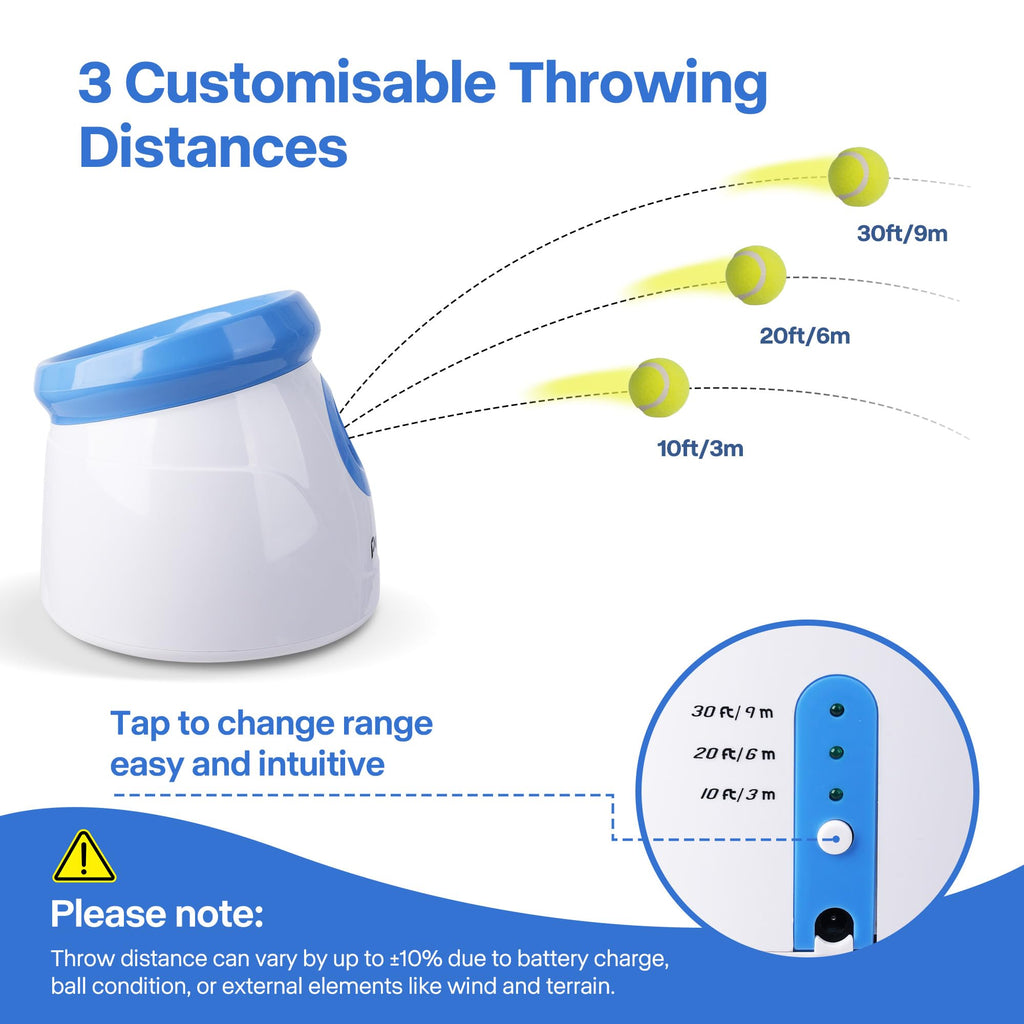 Pet Prime Automatic Dog Ball Launcher for Large Breed, Rechargeable Interactive Ball Thrower Toy with 10-40Ft, Fetch Machine with 6 Durable 2.5" Tennis Balls & Dog Whistle
