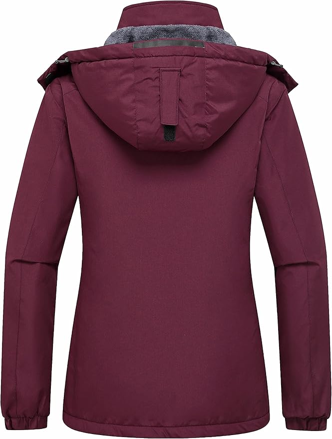 Wantdo Womens Ski Jacket Wine Red XL XXL Waterproof Fleece Lined Winter Coat