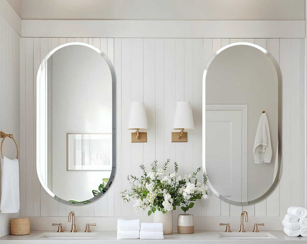 Oblong Wall Mirror 60x120cm Frameless Beveled Edge Silver Mirror