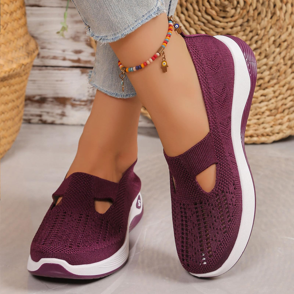 Women's Walking Shoes Comfortable Orthopedic Diabetic Shoes Soft Breathable Knitted Flats Arch Support for Indoor Outdoor