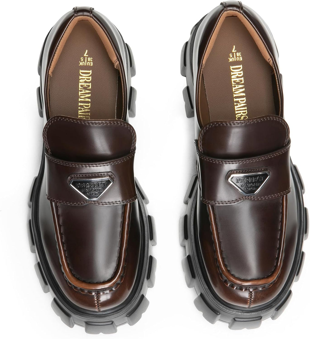 DREAM PAIRS Women's Chunky Loafers Platform Outfit Shoes