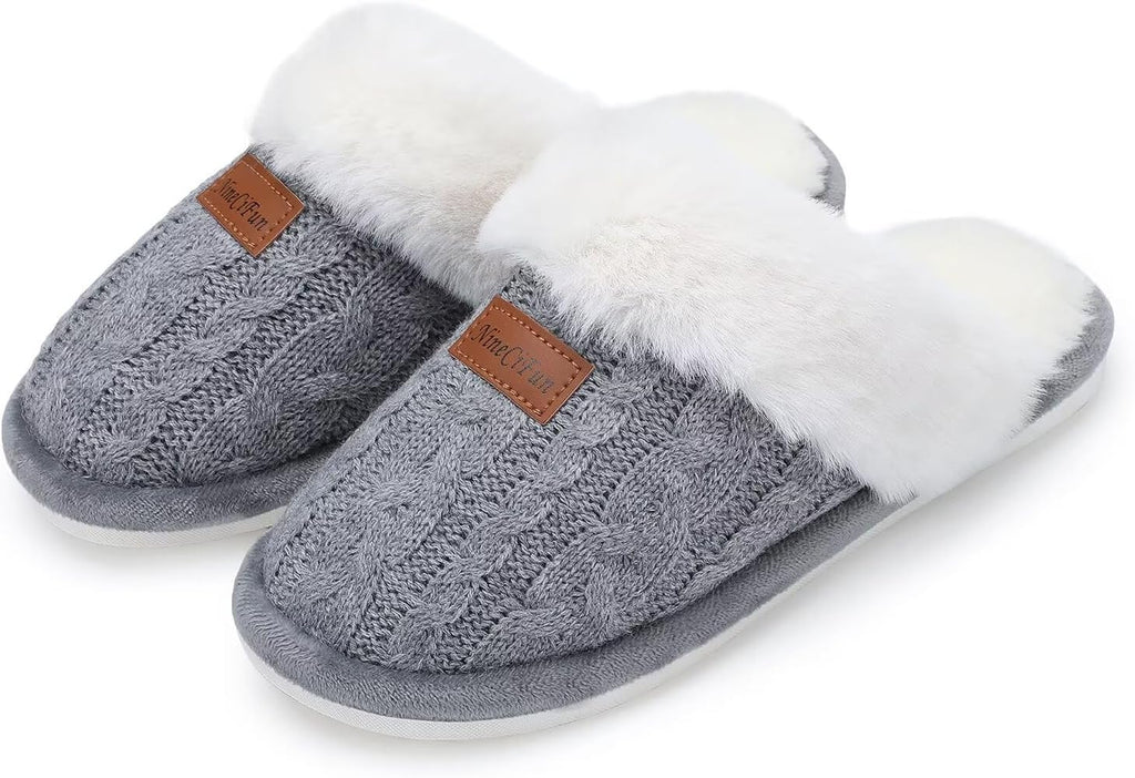 Women's Fuzzy Memory Foam Cozy House Slippers with Soft Faux Fur Lining