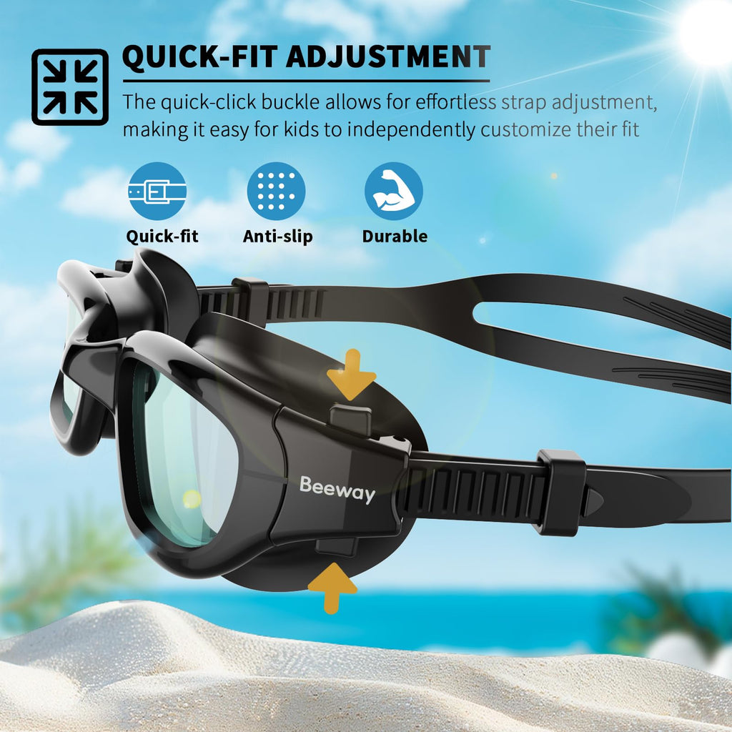 BEEWAY Kids Swimming Goggles for Boys Girls Age 6-14 Anti Fog & Leak Proof