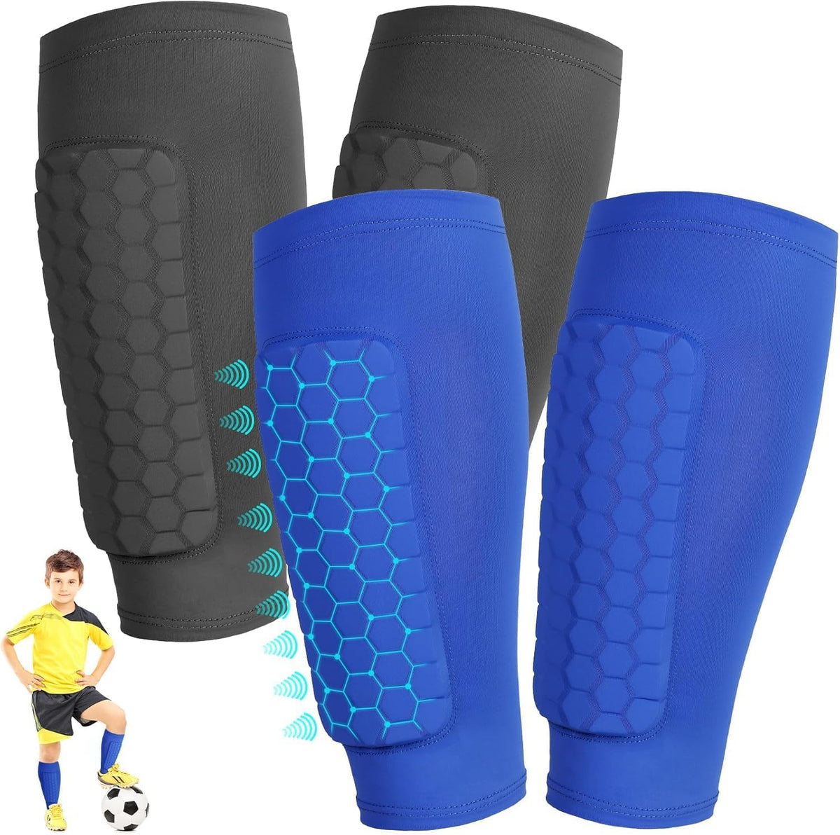 2 Pairs Shin Guards Kids,Shin Defender Kids,Football Soccer Shin Pads, Honeycomb Compression Sleeve Football Shins Guard For Boys Kid Teenagers