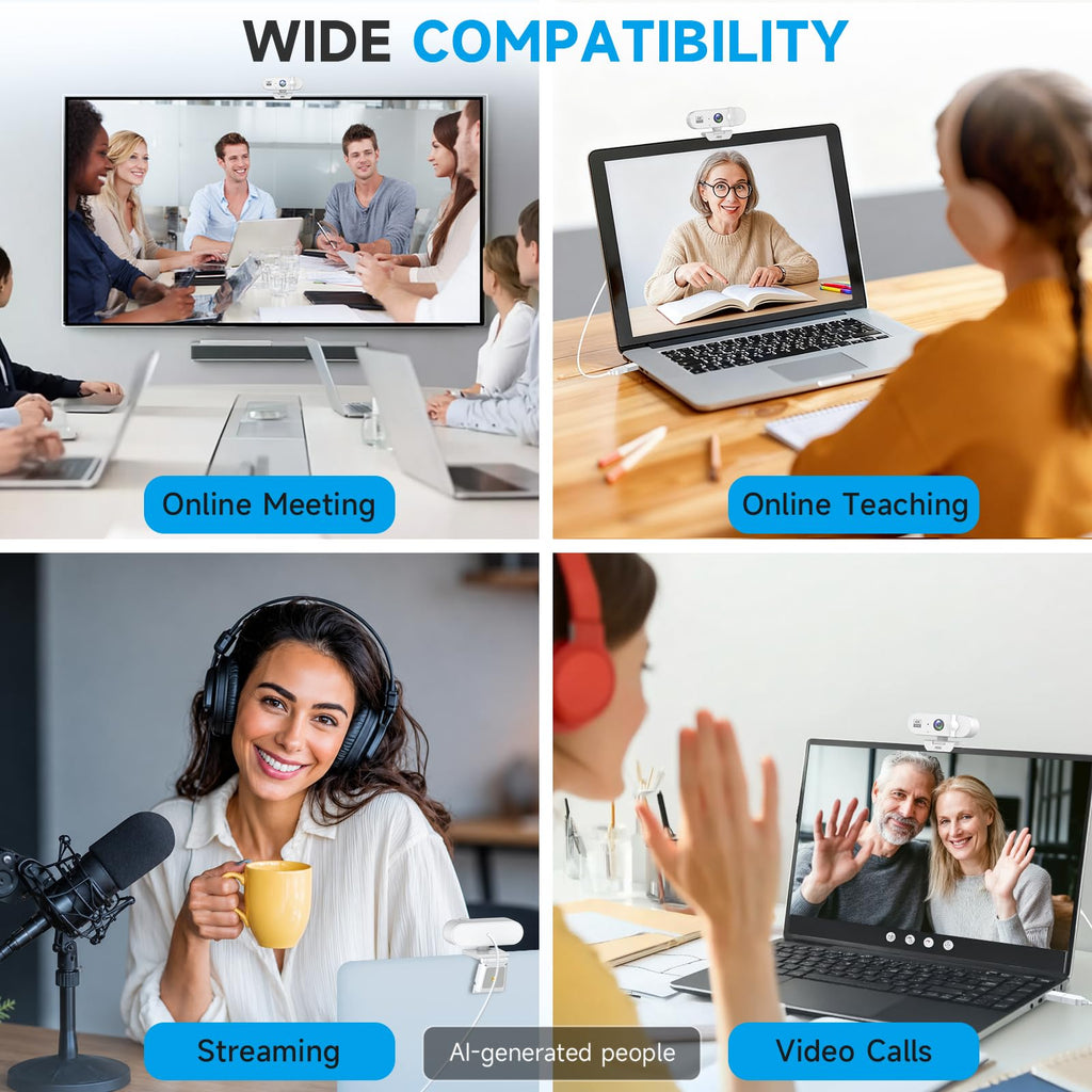AOC Webcam for PC with Microphone, 4K Webcam Privacy Cover, Plug & Play