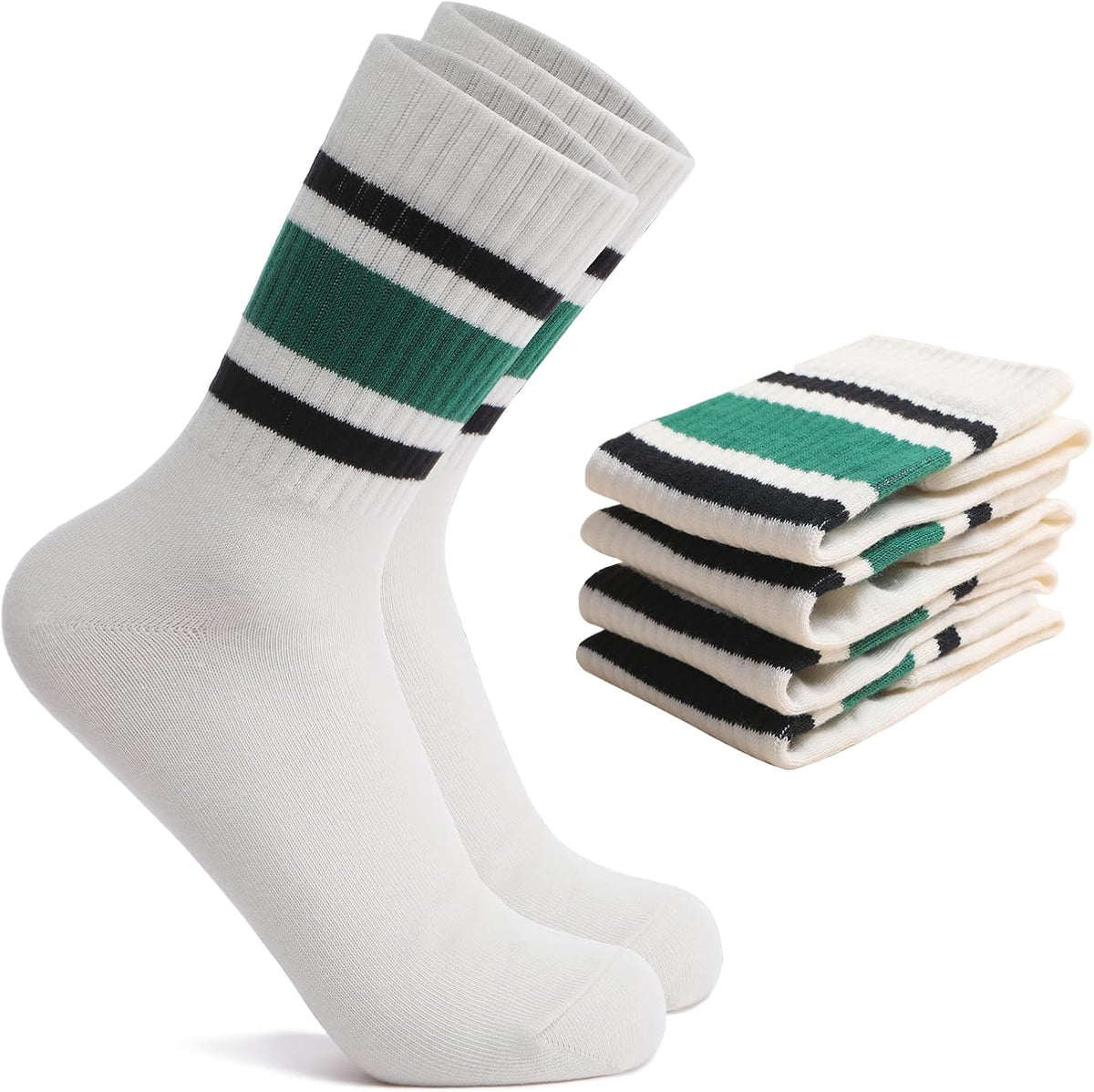 2-Pack Striped Cotton Crew Socks, Comfortable and Breathable Socks for Men and Women, Fashionable Casual and Athletic Socks