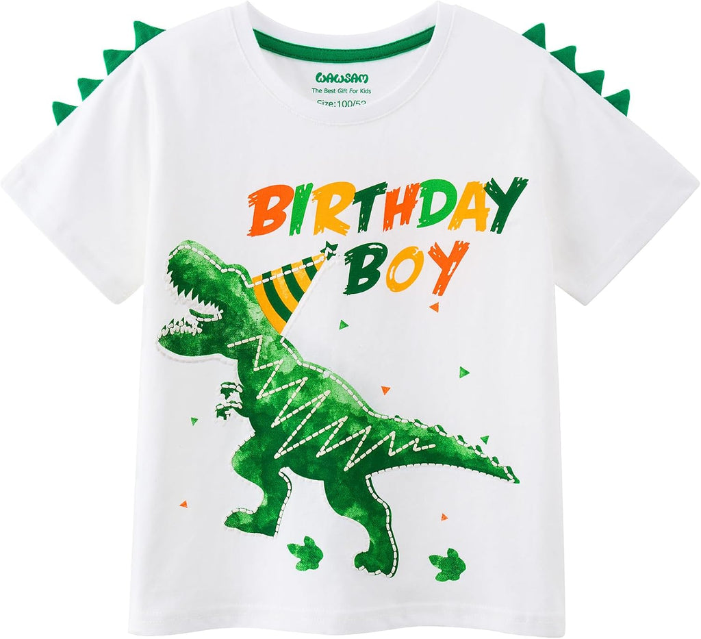WAWSAM Birthday Boy T Shirt Baby B-Day Dino Party Shirts T Rex Top Tee Gift
