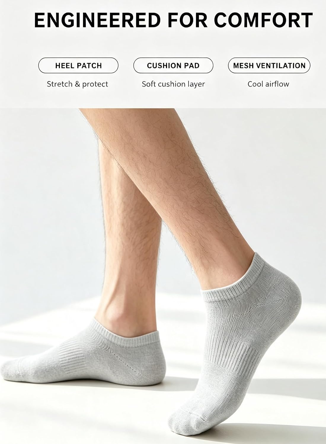 Crew Socks for Men 6 Pairs, Breathable Athletic Running Socks with Moisture Wicking & Arch Support, Comfortable Casual Sports Socks for Daily Wear, All-Day Active Black White Grey