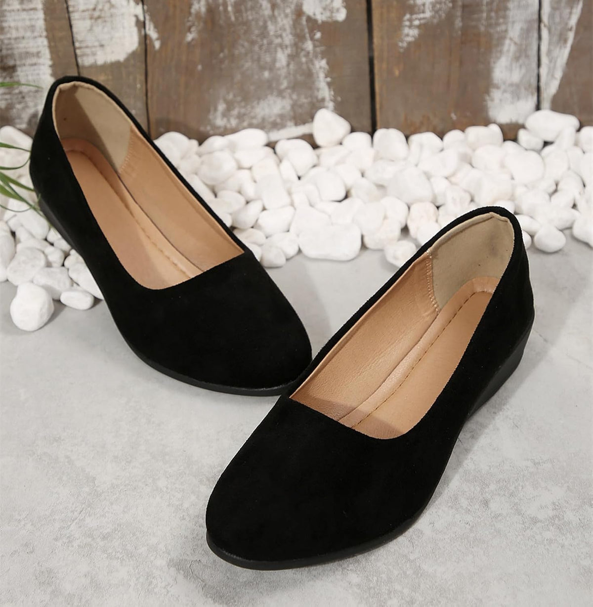 Women's Ballet Flats Business Office Work Dress Shoes Low Wedge Round Toe Slip-Ons Comfortable Dressy Casual Flats Shoes