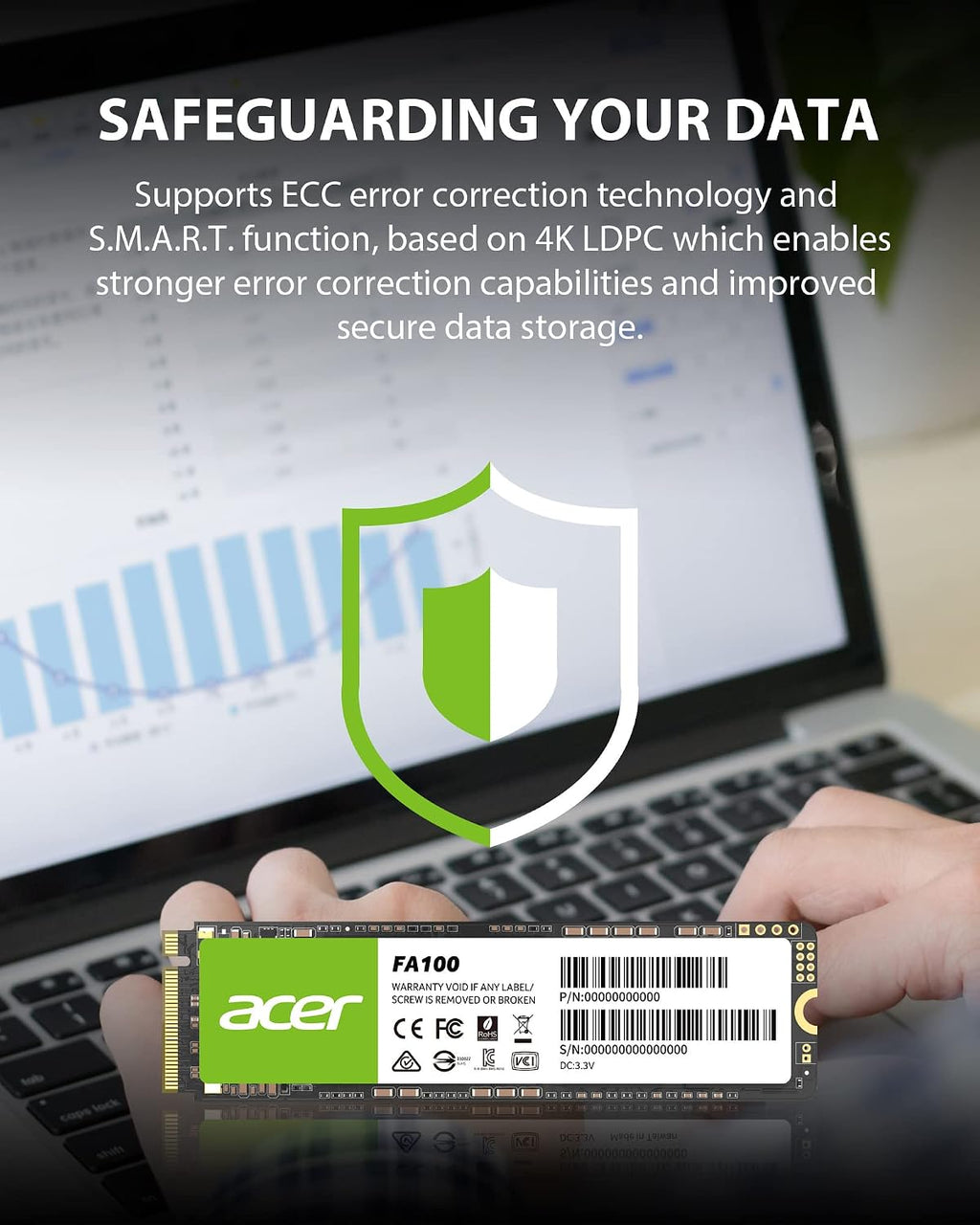 Acer FA100 M.2 2280 SSD 512GB: PCIe 3.0 NVMe with HMB & SLC Cache, Up to 3500 MB/s Read Speed, PC Internal Solid State Drive for Laptop & Desktop Upgrade