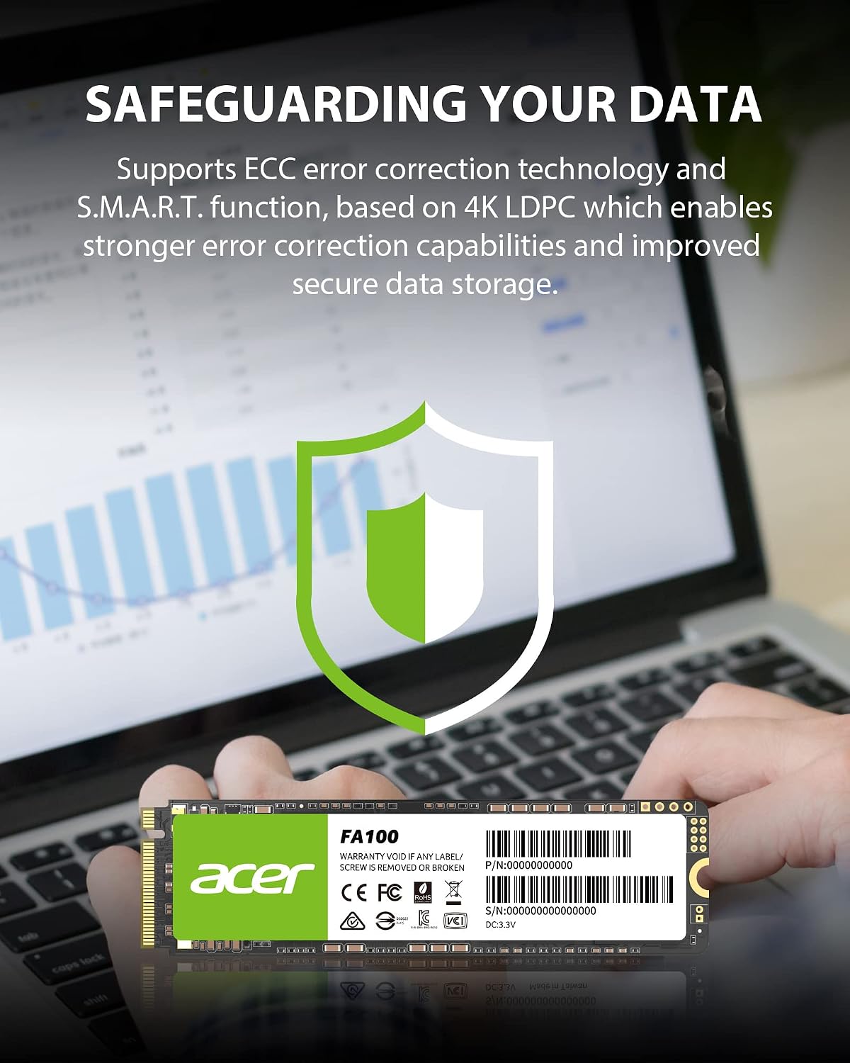 Acer FA100 M.2 2280 SSD 512GB: PCIe 3.0 NVMe with HMB & SLC Cache, Up to 3500 MB/s Read Speed, PC Internal Solid State Drive for Laptop & Desktop Upgrade