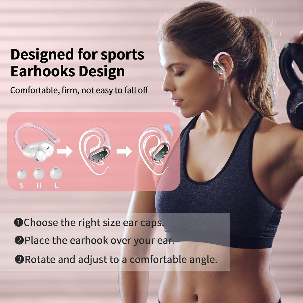 Earbuds Wireless Sport Bluetooth 5.4 Headphones Mic 50H Playtime Earhooks