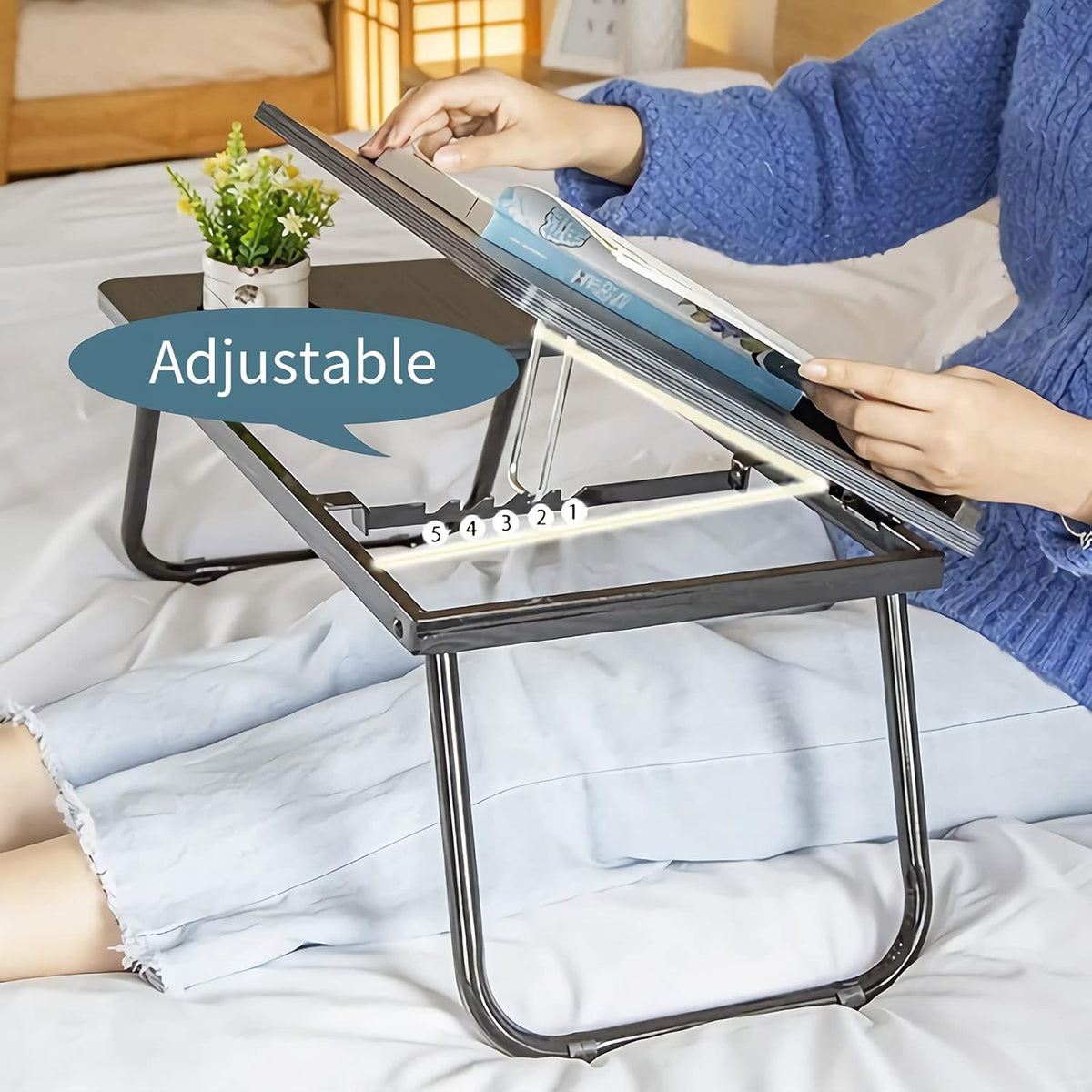 Laptop Bed Table Foldable Legs Cup Slot Reading Notebook Stand Black Desk Tray