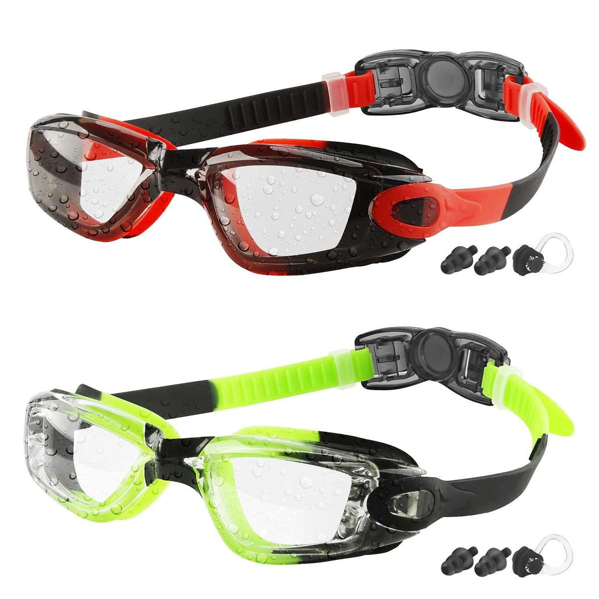COOLOO Kids Swimming Goggles for Age 3-16, 2 Packs Anti-Fog Swim Goggles