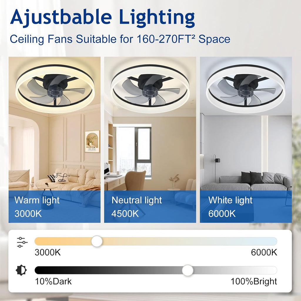Ceiling Fan with Light 20 Inch LED Dimmable App Remote Black Depuley Bladeless
