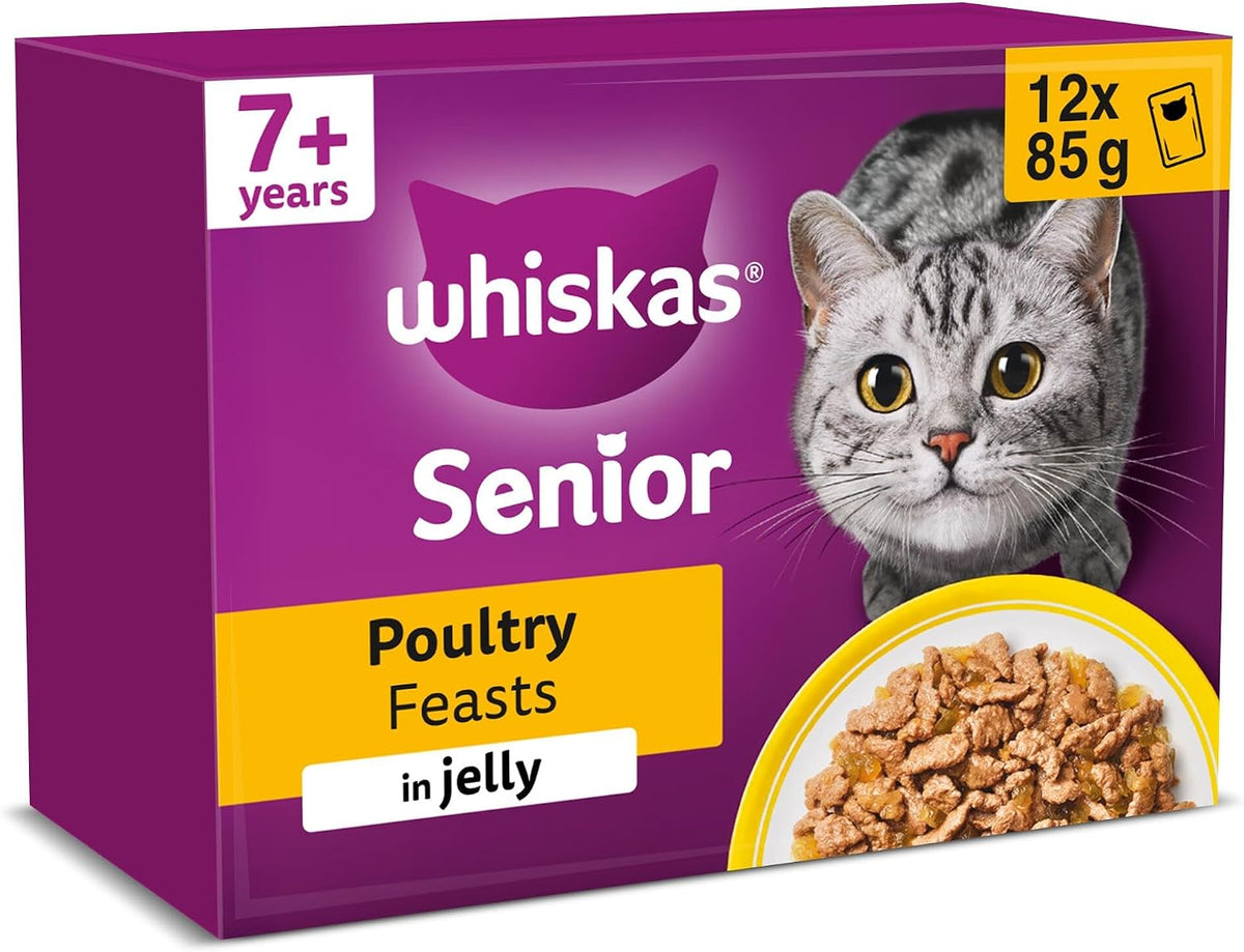 WHISKAS Senior 7+ Wet Cat Food in Jelly 40x85g Poultry Feasts