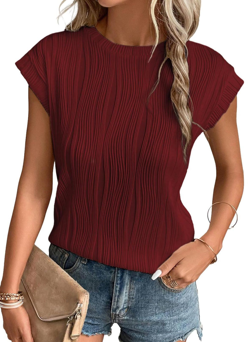 Gemulate Short Sleeve Tops Casual T Shirts Round Neck Blouse