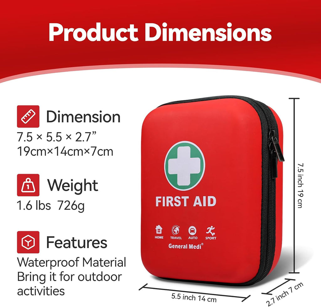 First Aid Kit - 170 Pieces Hard Case and Lightweight - Includes Instant Cold Pack,Emergency Blanket for Travel, Home, Office, Vehicle
