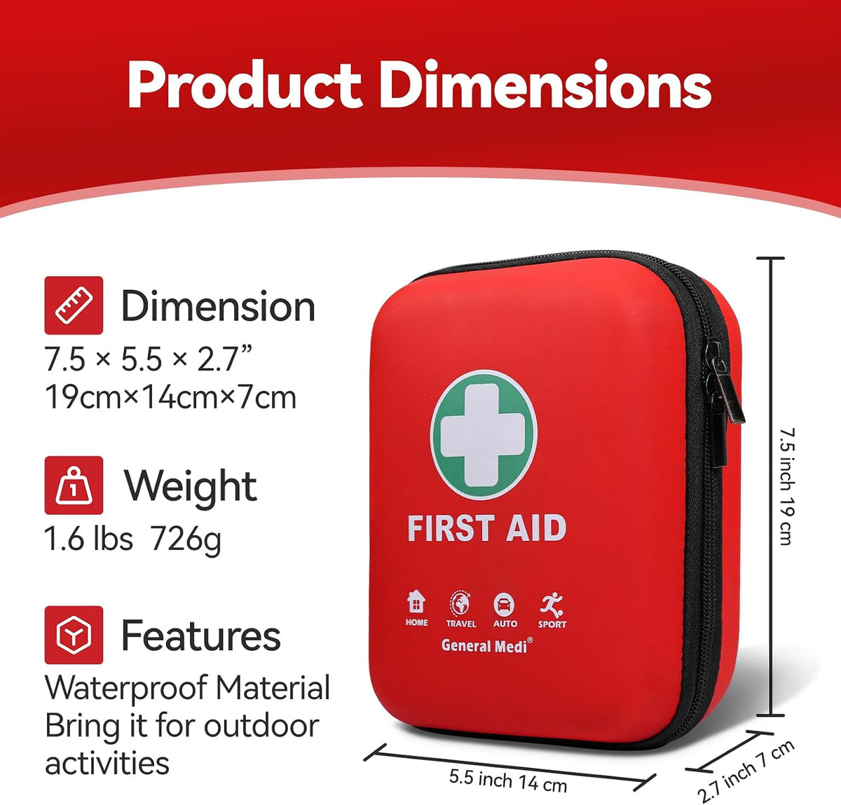 First Aid Kit - 170 Pieces Hard Case and Lightweight - Includes Instant Cold Pack,Emergency Blanket for Travel, Home, Office, Vehicle