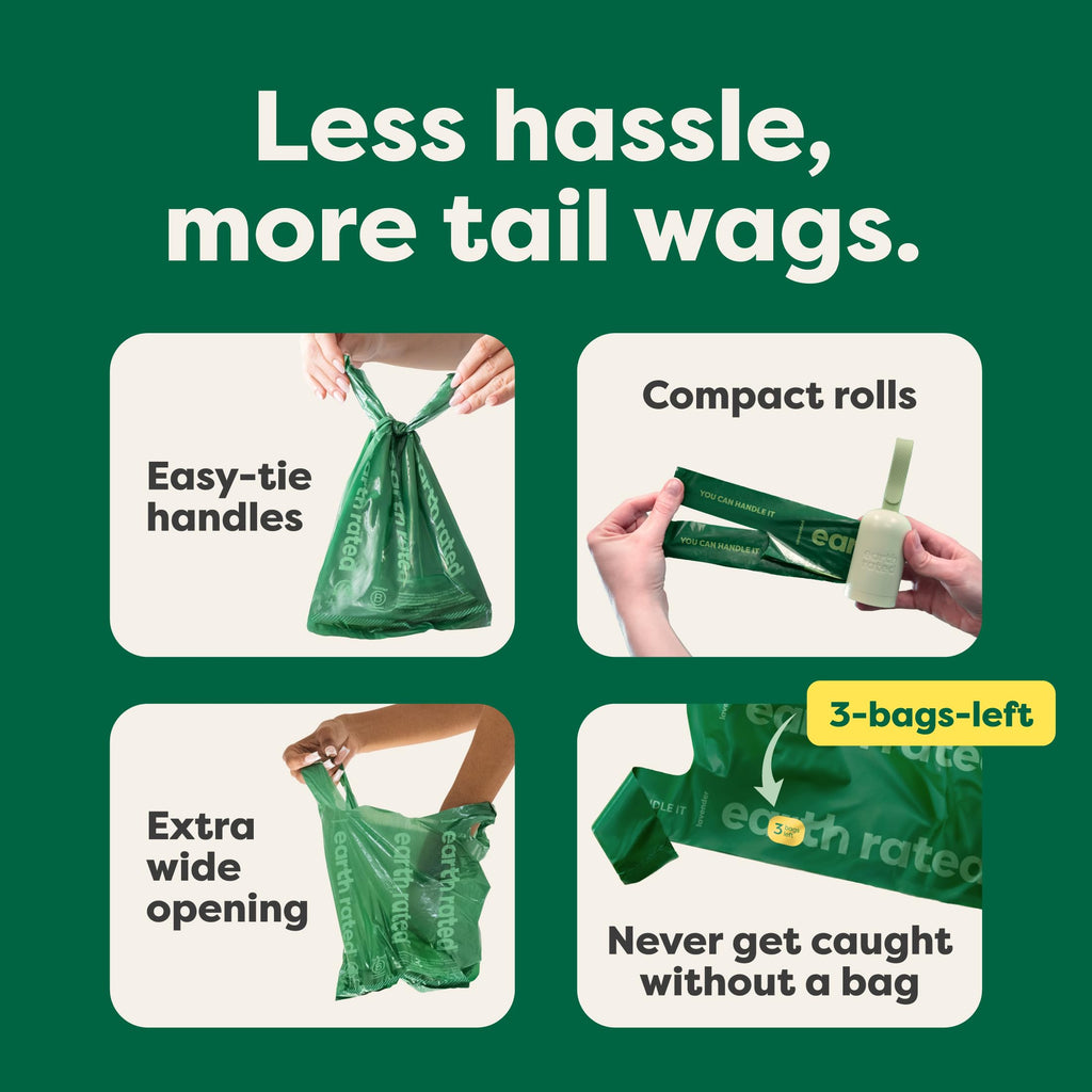 Earth Rated Dog Poo Bags with Handles, Easy Tie and Guaranteed Leakproof, Lavender Scented, 120 Bags