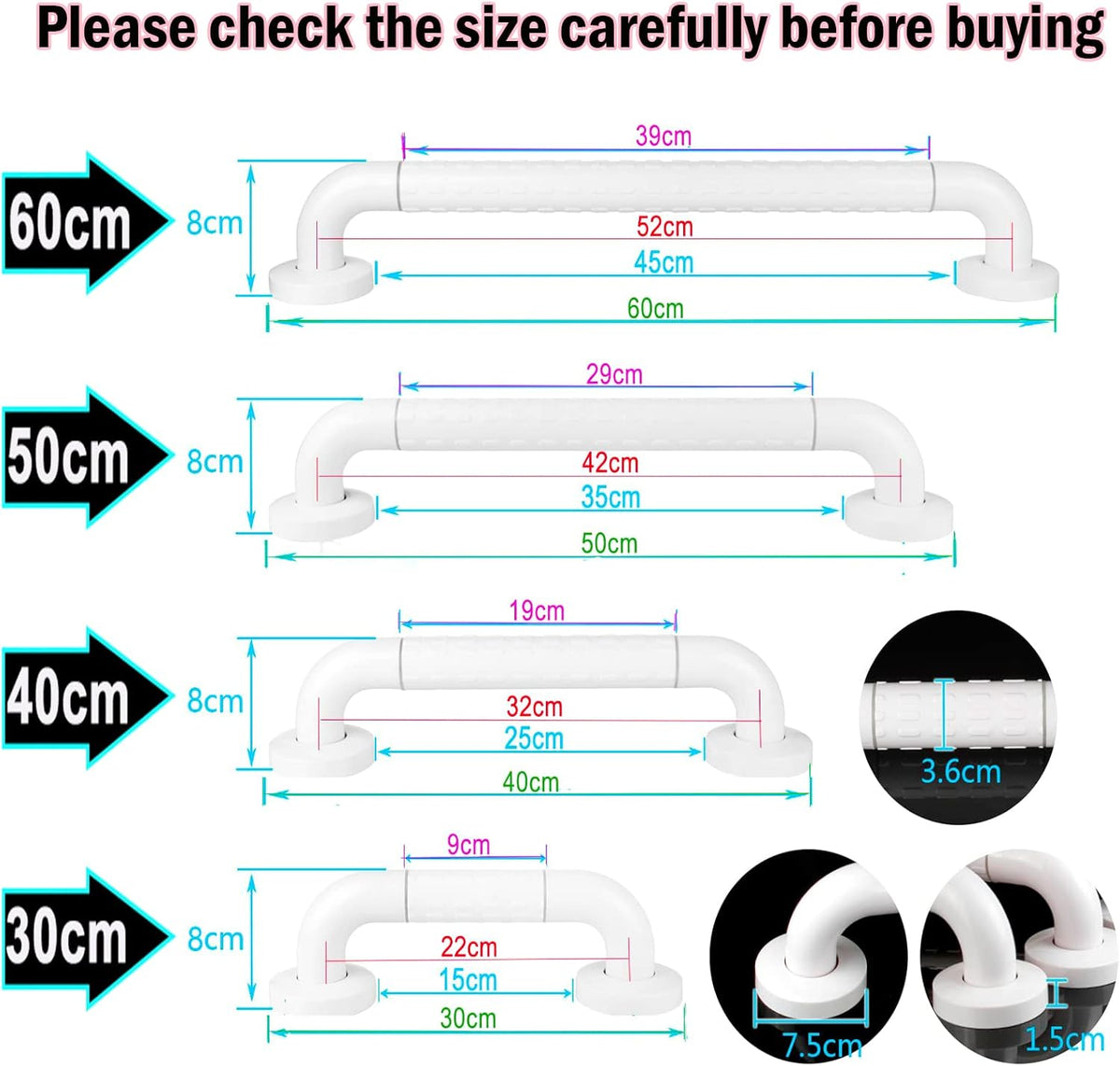 Bathroom Grab Rail Non Slip Safety Handle Bath Shower Support Bar