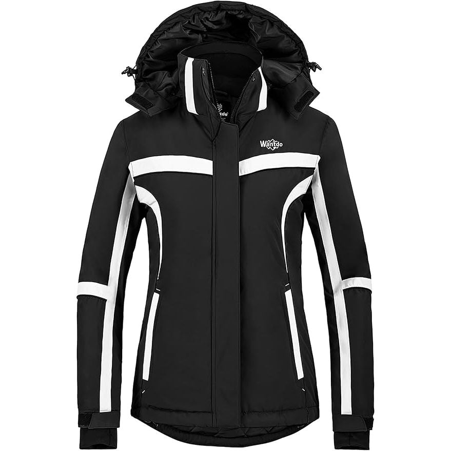 Womens Ski Jacket Waterproof Windproof Snowboard Coat Black Size XL Wantdo