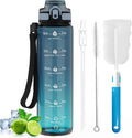 1L Water Bottle Made of BPA-Free Tritan Material, Sports Water Bottle with Removable Straw & Hydration Time Markerings, Ideal for Gym, Travel, Home, School and Outdoor Activities - Dusty-Blue