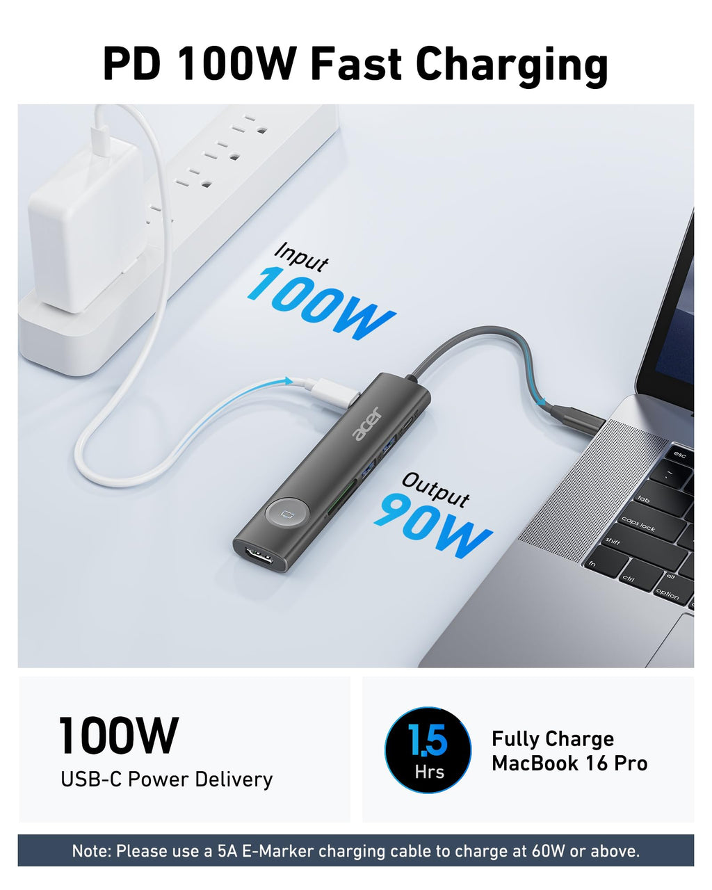 Acer 7IN1 USB C Hub, USB C to HDMI Adapter 4K@60Hz for Laptop, Mac