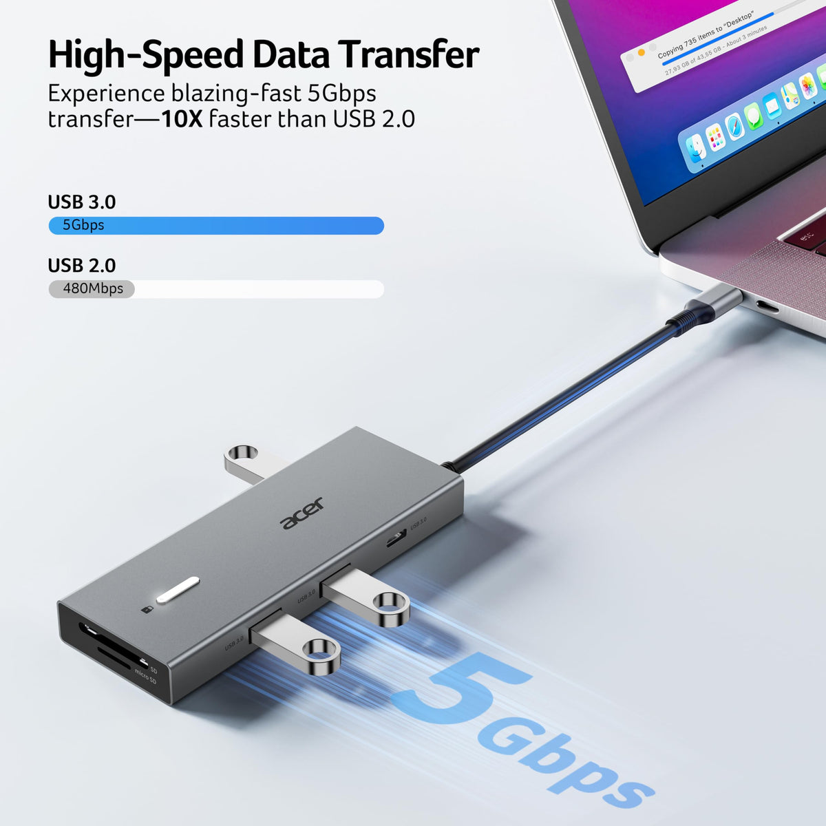 Acer 7IN1 USB C Hub, USB C to HDMI Adapter 4K@60Hz for Laptop, Mac
