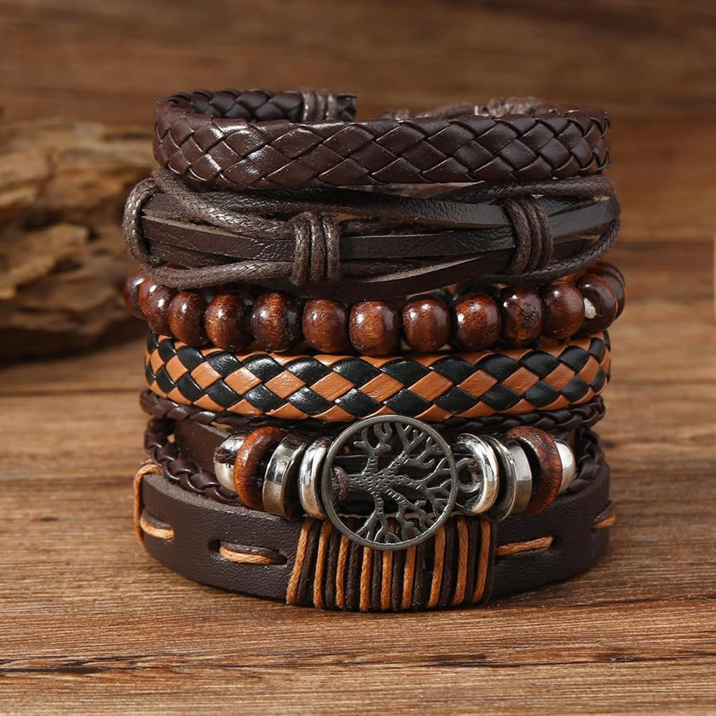 Leather Bracelet for Men and Women - Brown Braided Leather Bracelet, Men's Leather Bracelet Adjustable Fashion Accessory Gift, 1, Polyurethane, No Gemstones