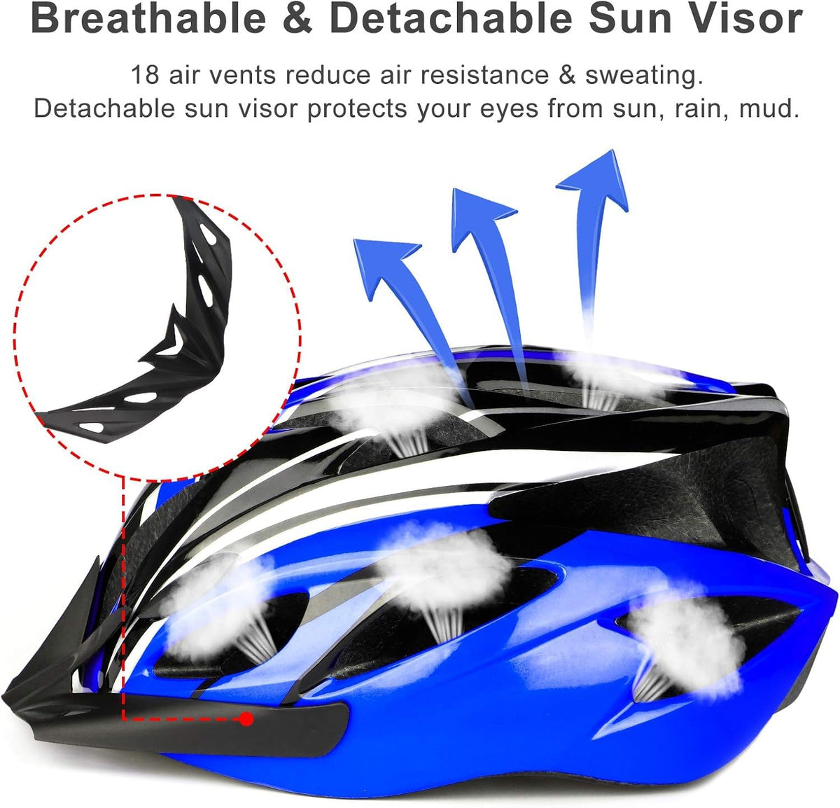 Cycle Helmet, Lightweight Bicycle Helmet, Adjustable Mountain & Road Bike Helmets for Adults, 18 Vents with Adjustable Strap & Detachable Visor for Mens Womens(Head Sizes58-62cm)