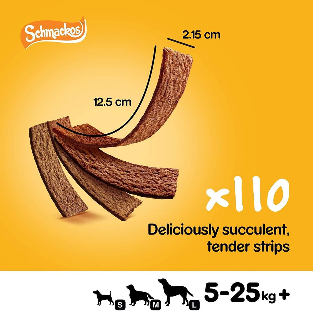 Pedigree Schmackos Mega Pack 110/112 Strips Snacks, Dog Treat Multipack with Beef, Lamb and Poultry Flavours