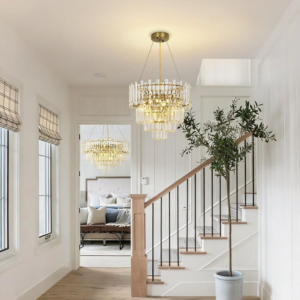 Gold Crystal Chandelier 40cm Round Pendant Light E14 4 Light Modern Ceiling Lamp