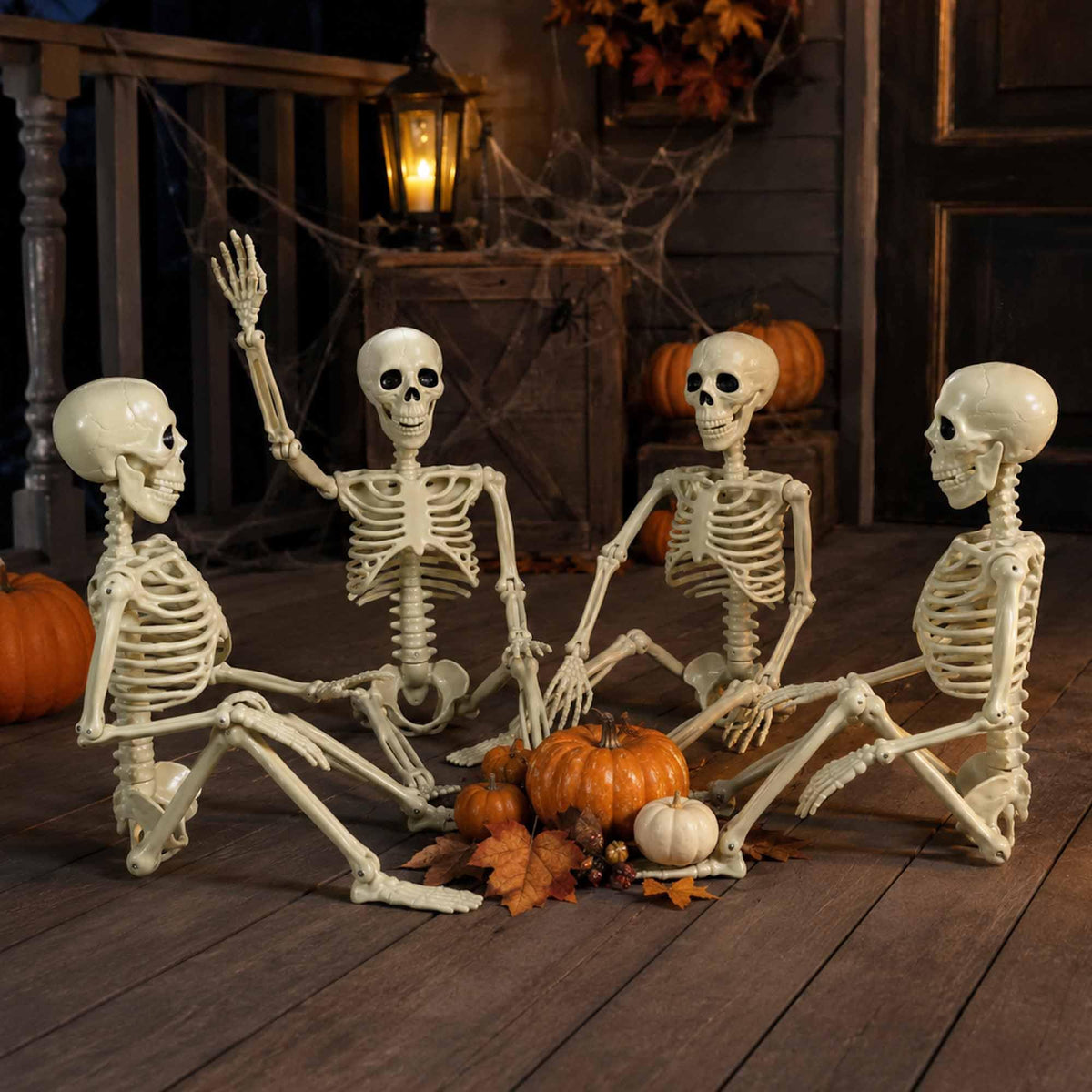 2 Pack 36"Halloween Skeleton - 3 ft Life Size Human Skeleton with Full Body Posable Joints Plastic Skeleton for Halloween Skeletons Decor Yard Patio Lawn Garden Skeleton Props Spooky Party Decoration