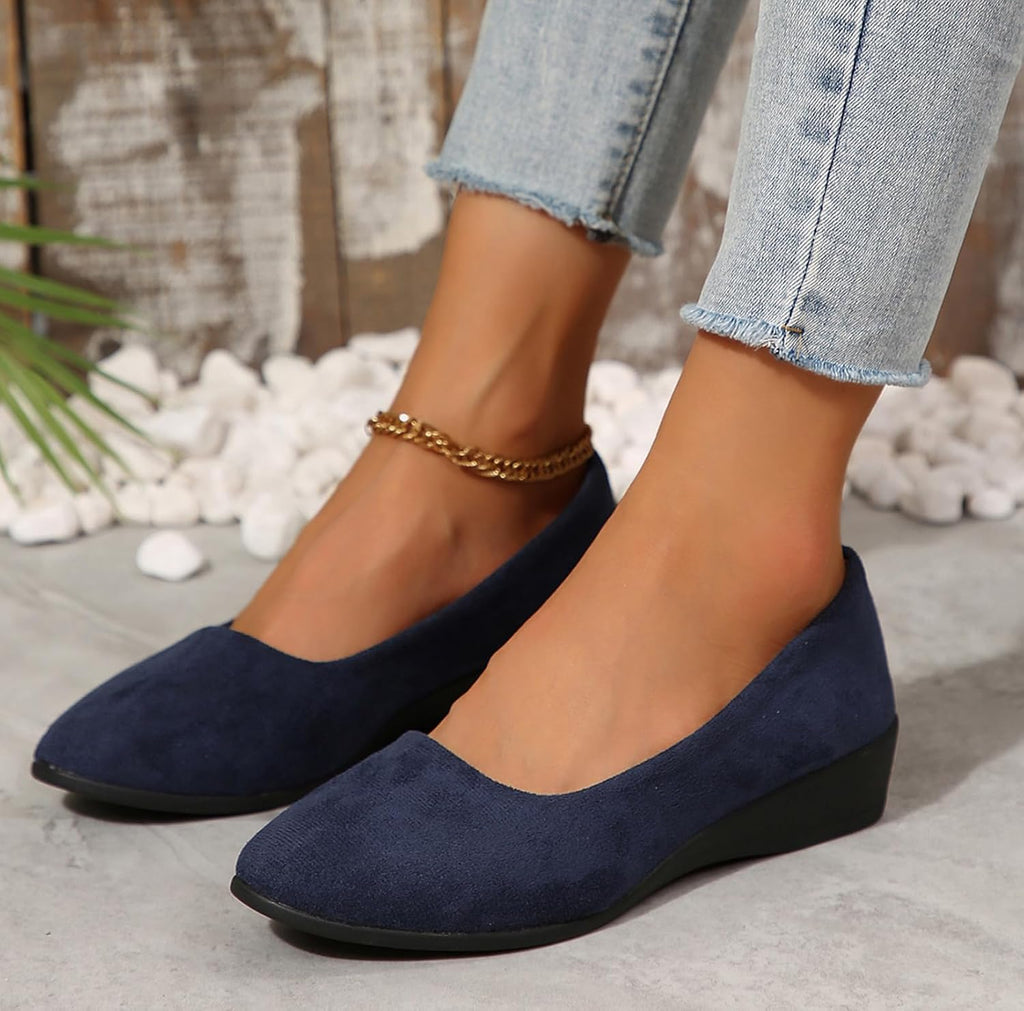 Women's Ballet Flats Business Office Work Dress Shoes Low Wedge Round Toe Slip-Ons Comfortable Dressy Casual Flats Shoes